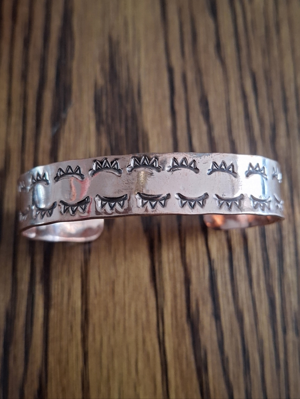Copper Cuff Bracelet Southwestern Stamped Design